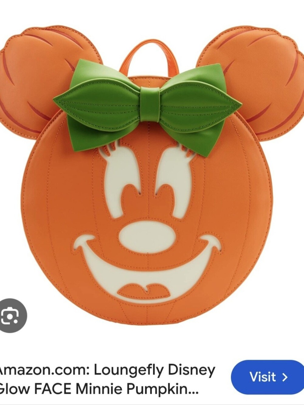 Loungefly Orange Minnie Pumpkin Backpack with Green Bow